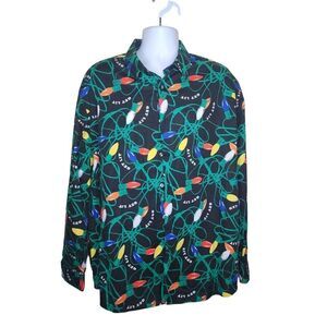 GET LIT Christmas Lights Long Sleeve Button Up Shirt Men's Size XXL Black